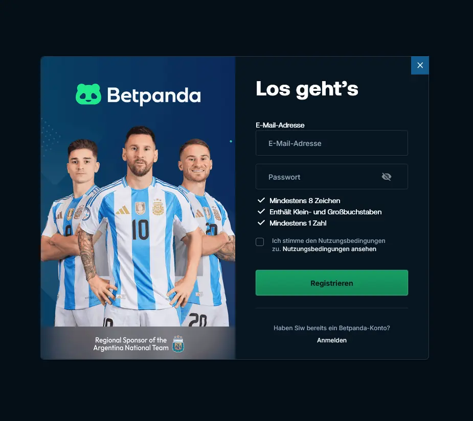 Registrierung eines neuen Kontos bei Betpanda