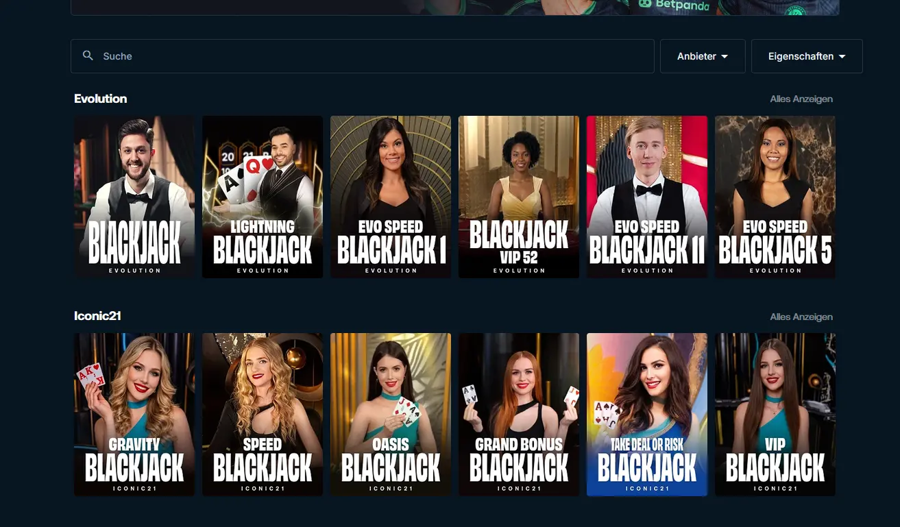 Live-Blackjack im Betpanda Live-Casino