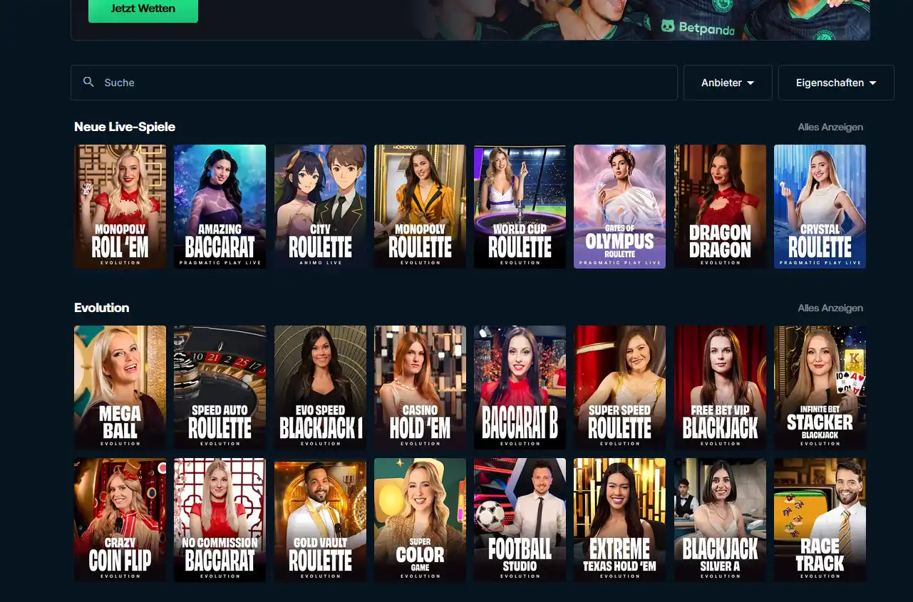 Live-Casino von Betpanda mit über 1.000 Tischen